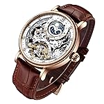 IK COLOURING Bestn Mens Luxury Skeleton Automatic Mechanical Wrist Watches Leather Moon Phrase Luminous Hands Self-Wind Watch
