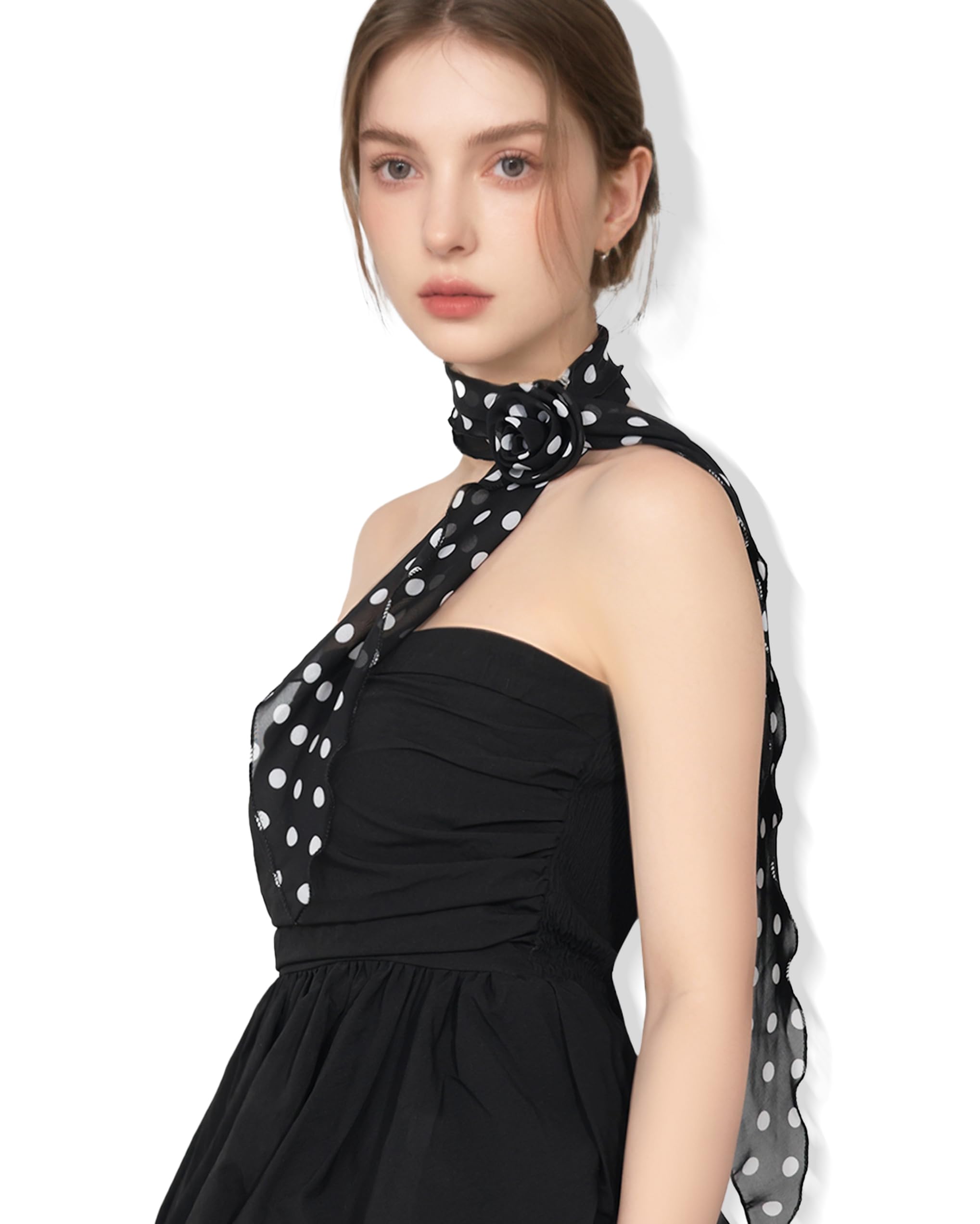 Chiffon Scarf for Women, Removable Flower Neck Scarf Light Soft Fashion Rose Scarves Versatile Headband or Hair Band-image-12