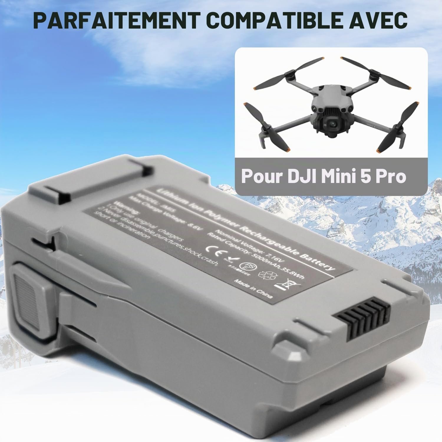 XITAIAN 5000mAh Mini 5 Pro Batterie de Rechange pour DJI Mini 5 Pro Drohne, Batterie de vol Intelligente de Remplacement Haute capacité (7.16V 35.8Wh)