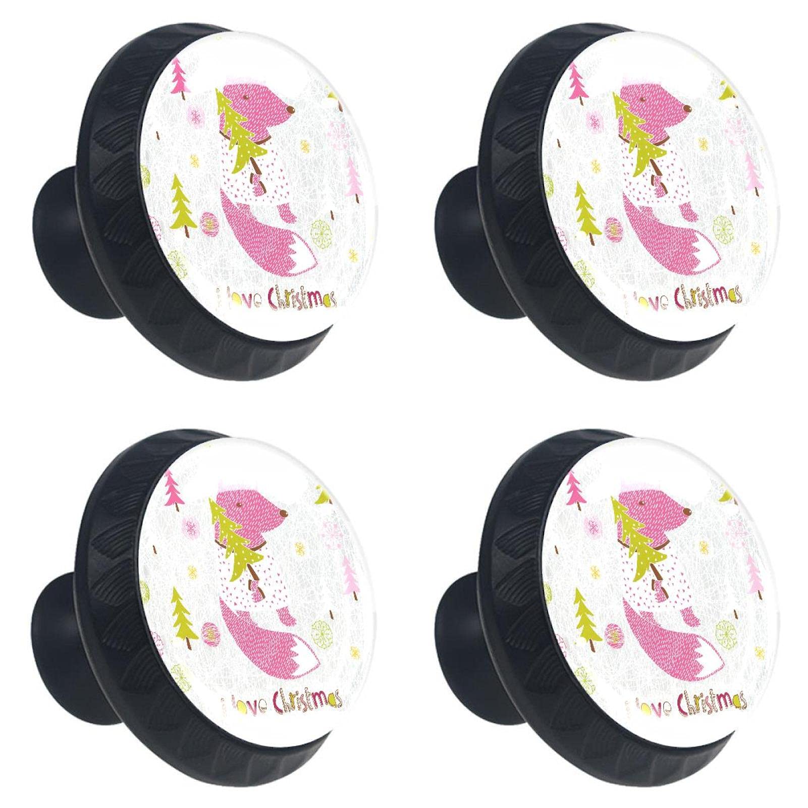 Boutons de tiroir en verre pour meuble placard dressing motif Noël multicolore x4