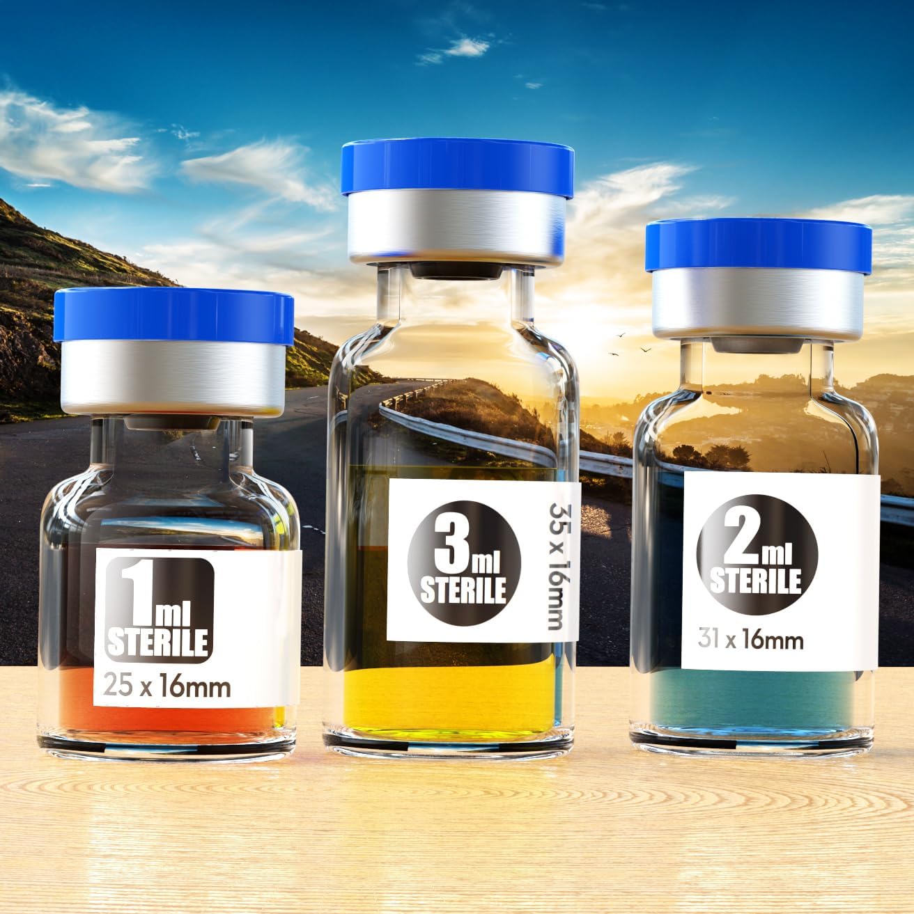 Sterile Empty Vials with Rubber Stopper and Burr-Free Aluminum Plastics Cap,Individually Packaged 20pcs (clear, 2ml)