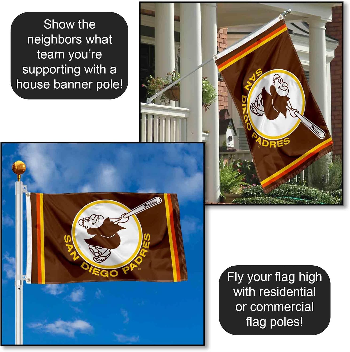 San Diego Padres Retro Vintage Throwback 3x5 Foot Grommet Banner Flag