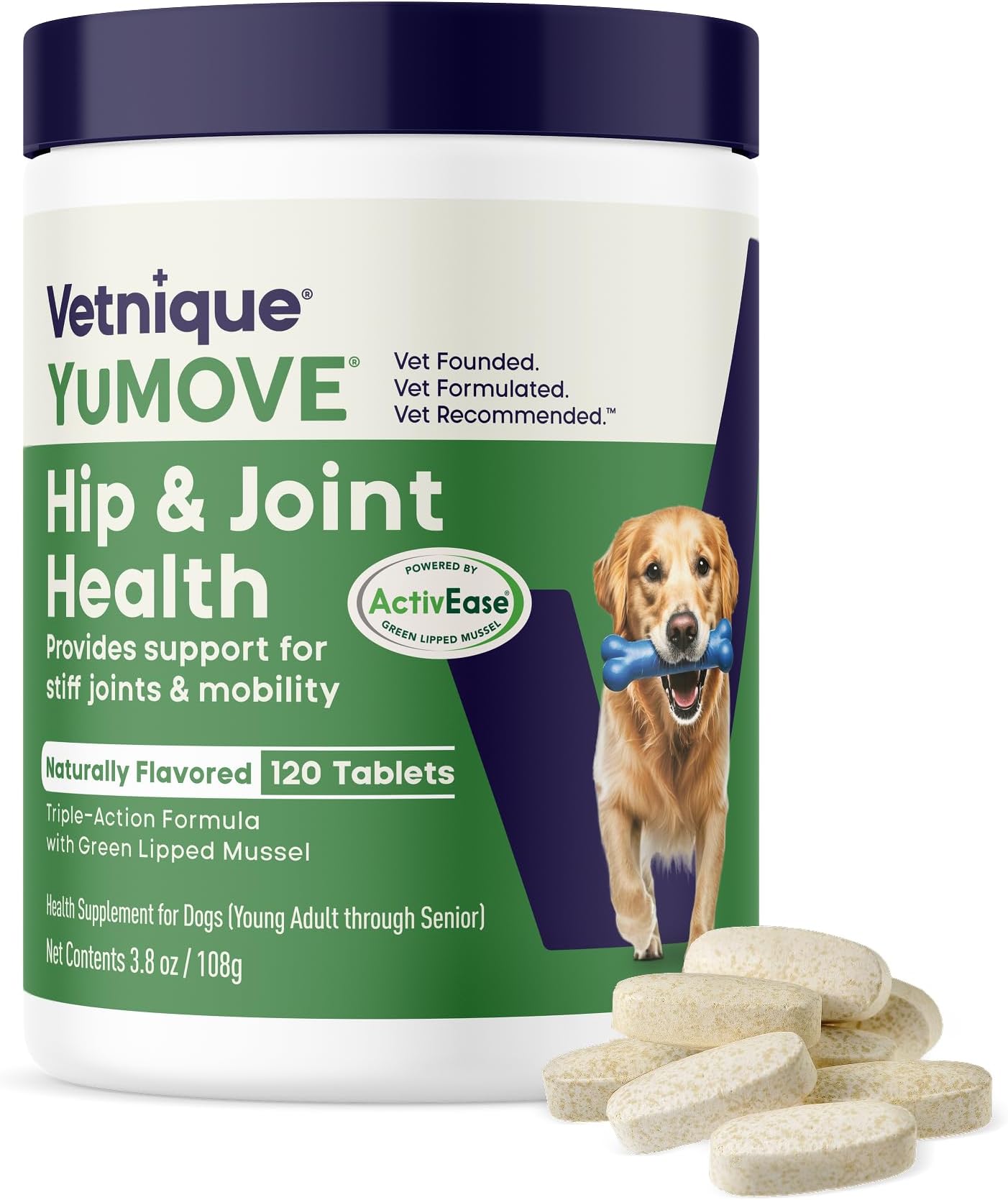 Joint Supplement for Dogs, Essential Dog Hip and Joint Support for Adult Dogs with Glucosamine, Chondroitin, Green Lipped Mussel, Aged 6 to 8, 120 Tablets
