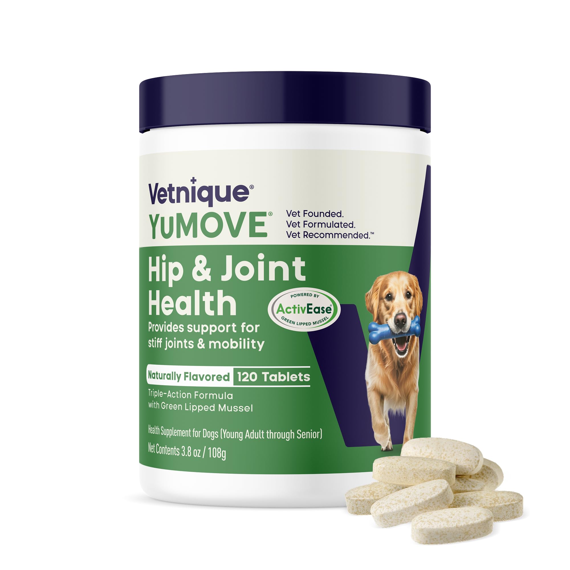 Joint Supplement for Dogs, Essential Dog Hip and Joint Support for Adult Dogs with Glucosamine, Chondroitin, Green Lipped Mussel, Aged 6 to 8, 120 Tablets