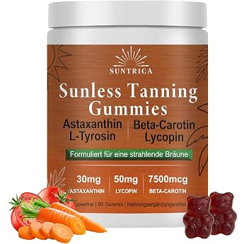 Sunless Tanning Gummies Self-Tanning Gummy Bears with Astaxanthin L-Tyrosine Lycopene Supports the Tan Shine Brown and Protects the Skin A Radiant Complexion 60 Gummies