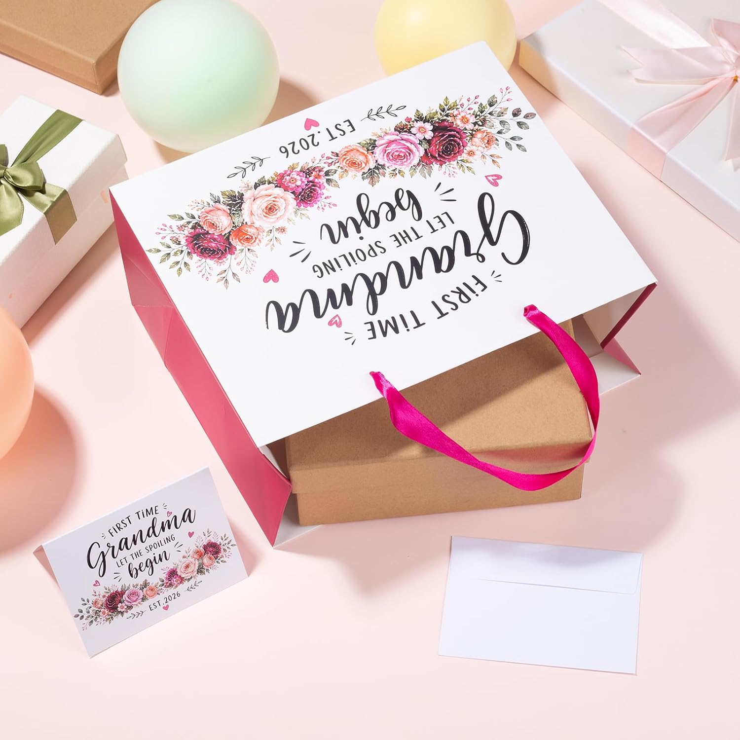 bigniuzi Medium First Time Promoted to Grandma Gift Bag with Tissue Paper, New Grandma Gift Wrap Bag, Baby Announcement Gift Bag for Grandma to Be from Daughter or Friends image 2