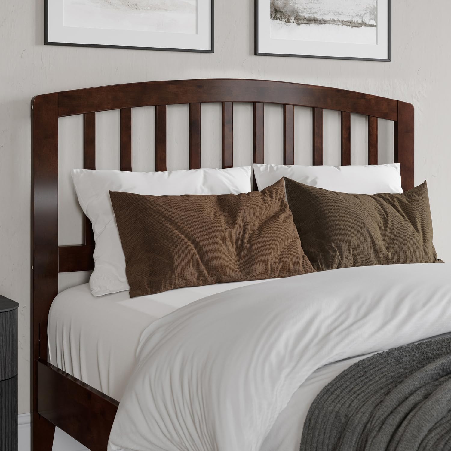 HomeStock Full Solid Wood Low Profile Platform Bed with Matching Footboard in Walnut