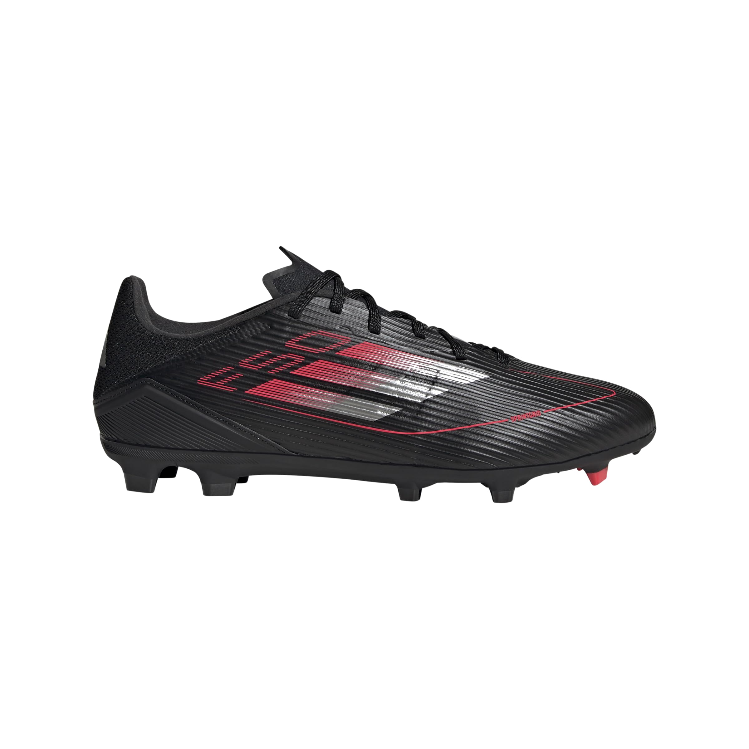 adidas Unisex F50 League Firm Multi Ground Sneaker, Black/Iron Metallic/Lucid Red, 9 US Men