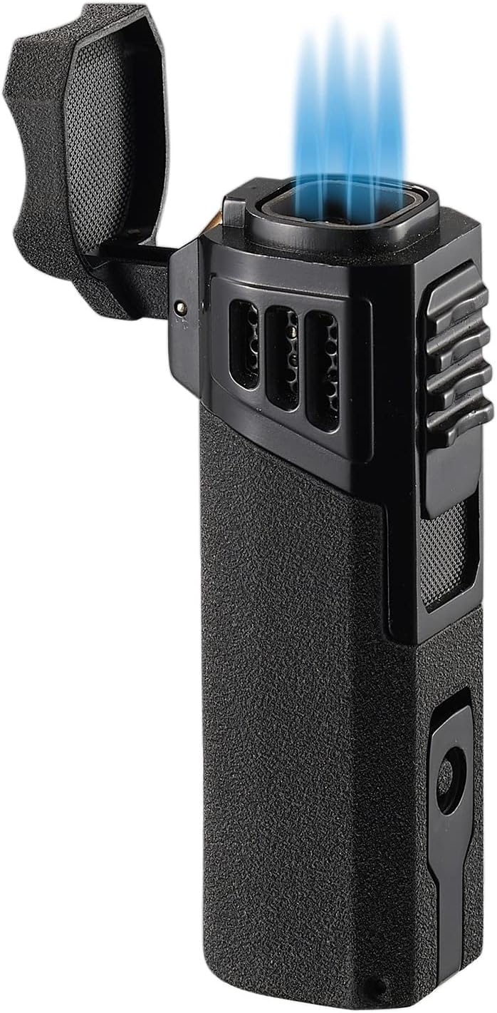Visol Capitan Butane Torch Lighter Quad Flame Refillable Gas Lighter, Built-in Punch and Holder, Windproof Adjustable Flame Lighter (Shipped Without Butane)
