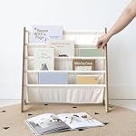 3 Sprouts La bibliothèque pour enfants, 4-Tier Rack, tient 35 Livres, Crème solide 4-tier Porte-livres à élingues pour les chambres pour enfants, la crèche, la salle de jeux ou le rangement de la classe; les enfants lisent à l'air libre; salle de jeu pour les enfants.