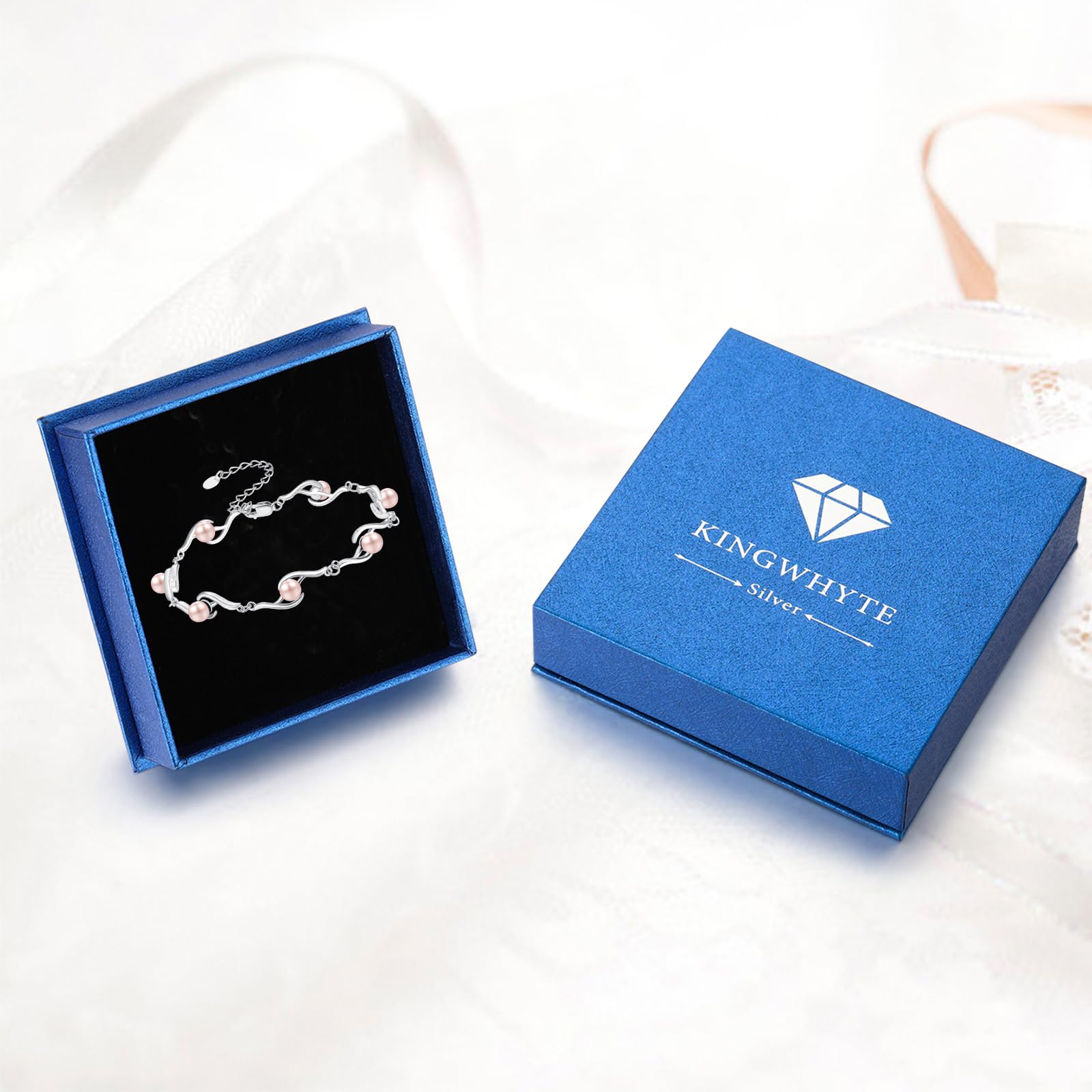 KINGWHYTE Perlenarmband für Damen 925 Sterling Silber Einstellbare Perlen Armband Jahrestag Geburtstag Schmuck Geschenke für Mädchen Ehefrau