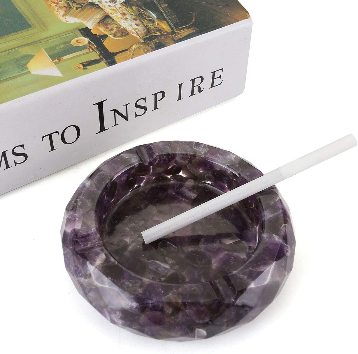 Yoption Amethyst Crystal Ashtray, Resin with Tumbled Chip Stones Ashtray for Living Room, Home, Office Decoration, Gift