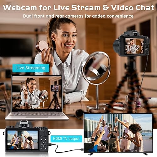 Miniatura 7 de Cámara digital 8K para fotografía, WiFi y cámara de vlogging de doble lente para YouTube con pantalla táctil de 4 pulgadas, cámaras de vlog de 64 MP