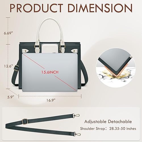 Miniatura 6 de Bolsa de mano para laptop de 15.6 pulgadas, impermeable, de piel sintética, para trabajo, maletín para computadora, oficina, profesor