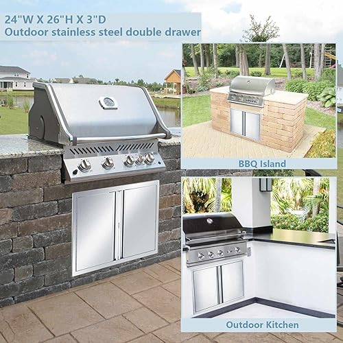 Miniatura 2 de Puertas de acceso doble para barbacoa de acero inoxidable panel de puerta de doble pared de 26 pulgadas de ancho x 24 pulgadas de alto, puertas de