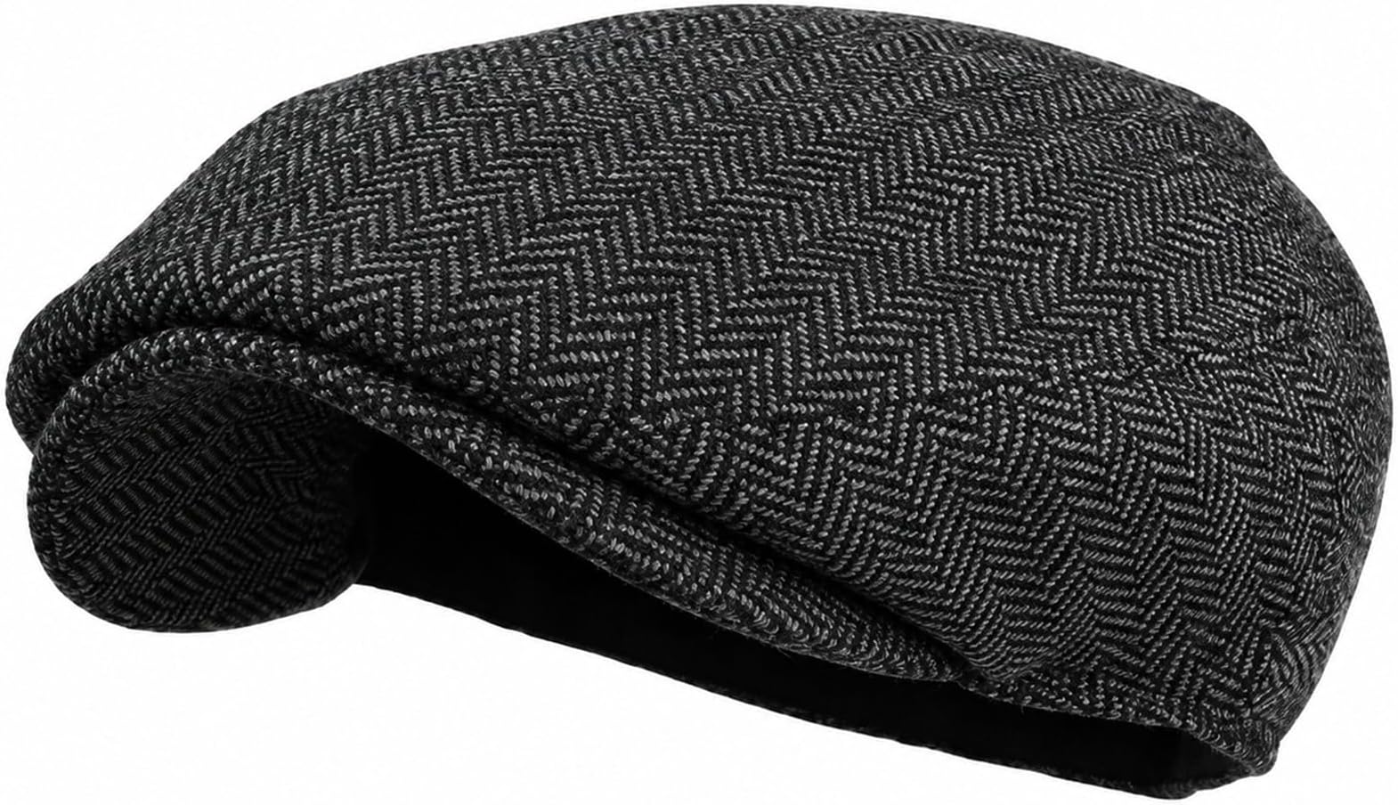 Men's Classic Herringbone Tweed Wool Blend Newsboy Ivy Hat (Large/X-Large, Charcoal)
