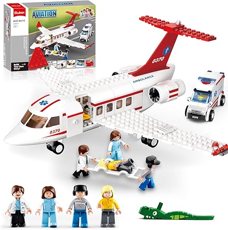 803-Piece Fire Rescue Plane Building Set - 3-in-1 Aircraft With Helicopter & Fire Truck