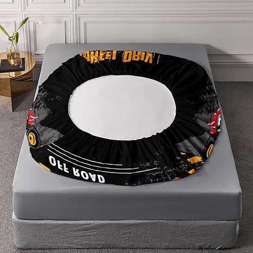 Miniatura 5 de AILONEN Juego de sábanas bajeras de caricaturas de Monster Truck tamaño individual XL, sábanas de vehículos de construcción, juego de sábanas de 3