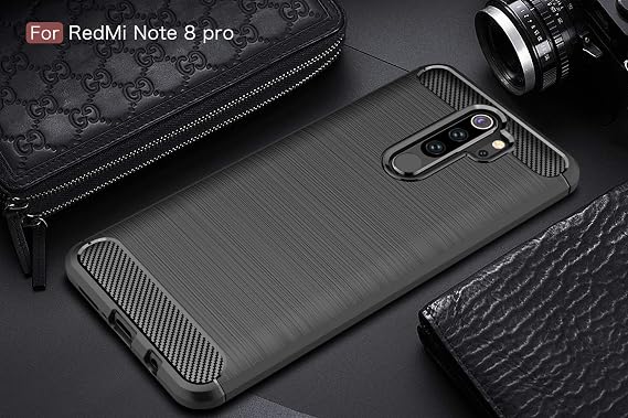 Xiaomi Redmi Note 8 Pro Case, Carbon Fiber Texture Design & Leather Texture Design Back Cover Anti-Scratch Shock Absorption Case for Xiaomi Redmi Note 8 Pro (Black)