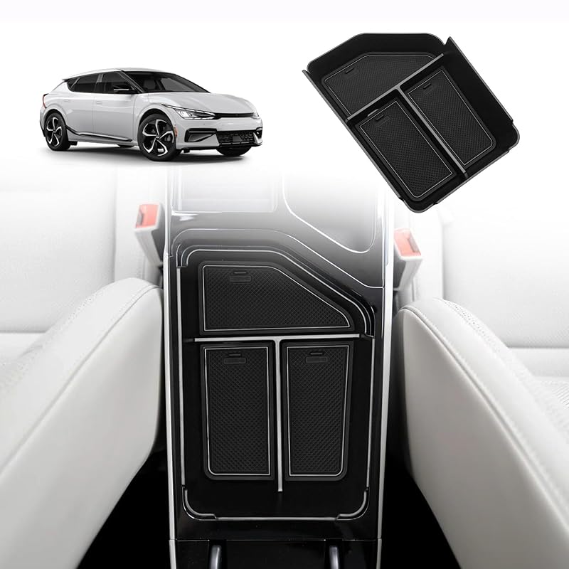 Bandeja Organizadora para Console Central Kia EV6 2022–2025 BestEvMod em ABS com Divisórias e Forro de PVC