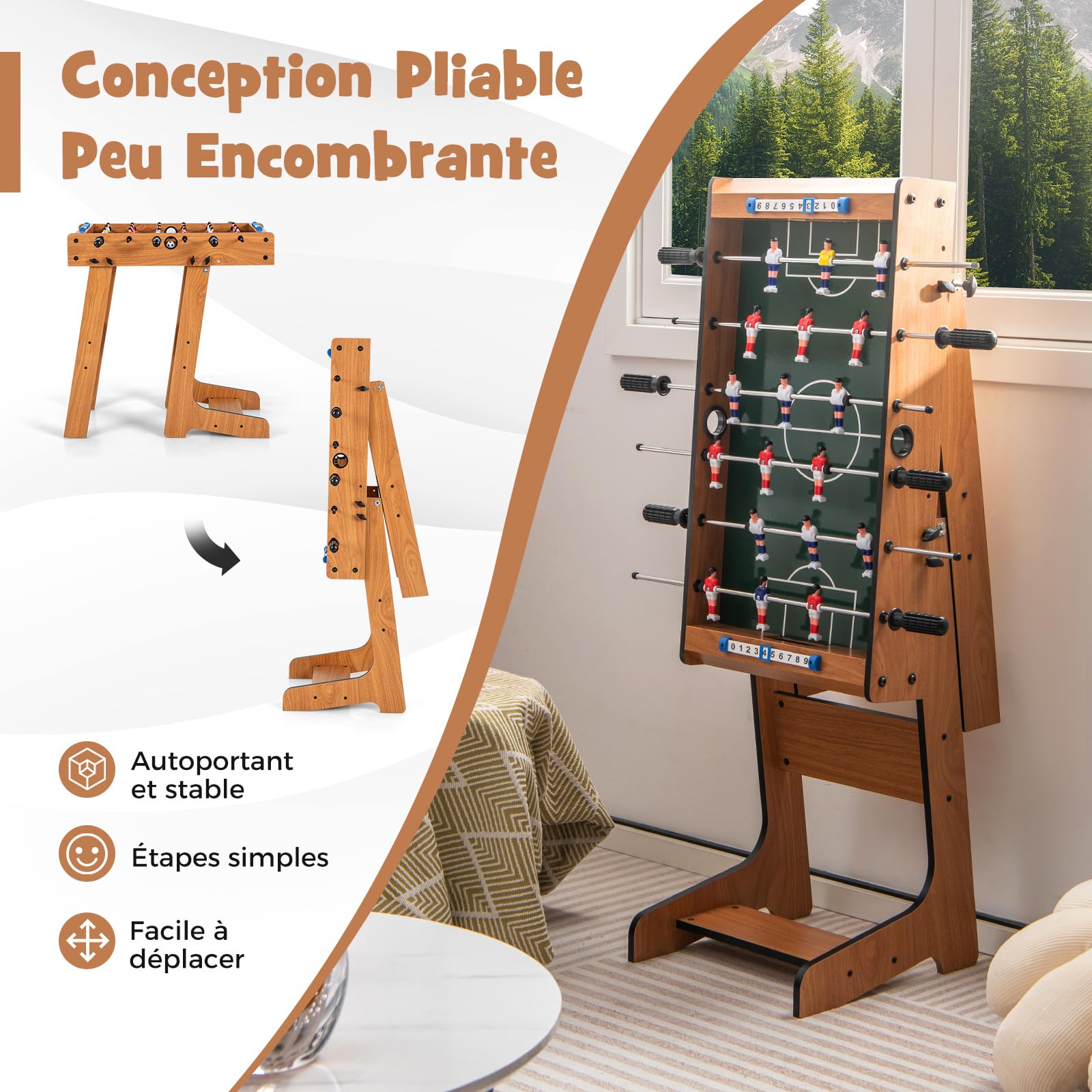 DREAMADE Baby-Foot Pliable, 2-4 Joueurs, 69 x 60 x 71 cm, 2 Balles