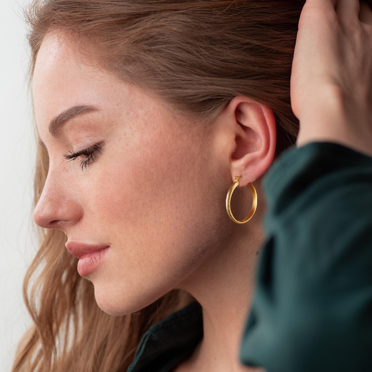 14K Gold Hoop Earrings For Women Trendy 14K Gold Earrings Classic Line Shiny Polished Hypoallergenic Earring for Women 35MM - Image 5