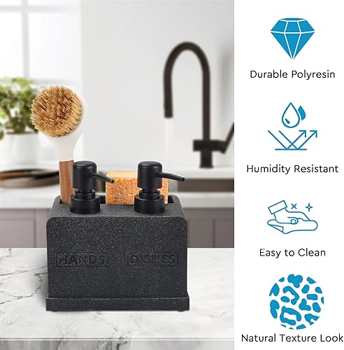 Miniatura 6 de Juego de dispensador de jabón para manos y platos para fregadero de cocina, dispensador de jabón doble con organizador de esponja y soporte para