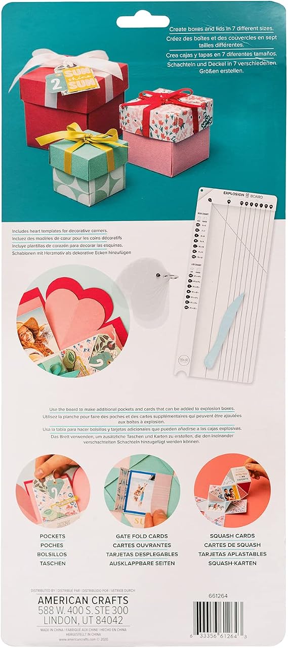 We R Memory Keepers Explosion Board, Make DIY Custom Explosion Boxes, for Memory Keeping, Gift Giving, with Guides, Measurements, and Templates, Crafting, Scrapbooking, Journaling, and More