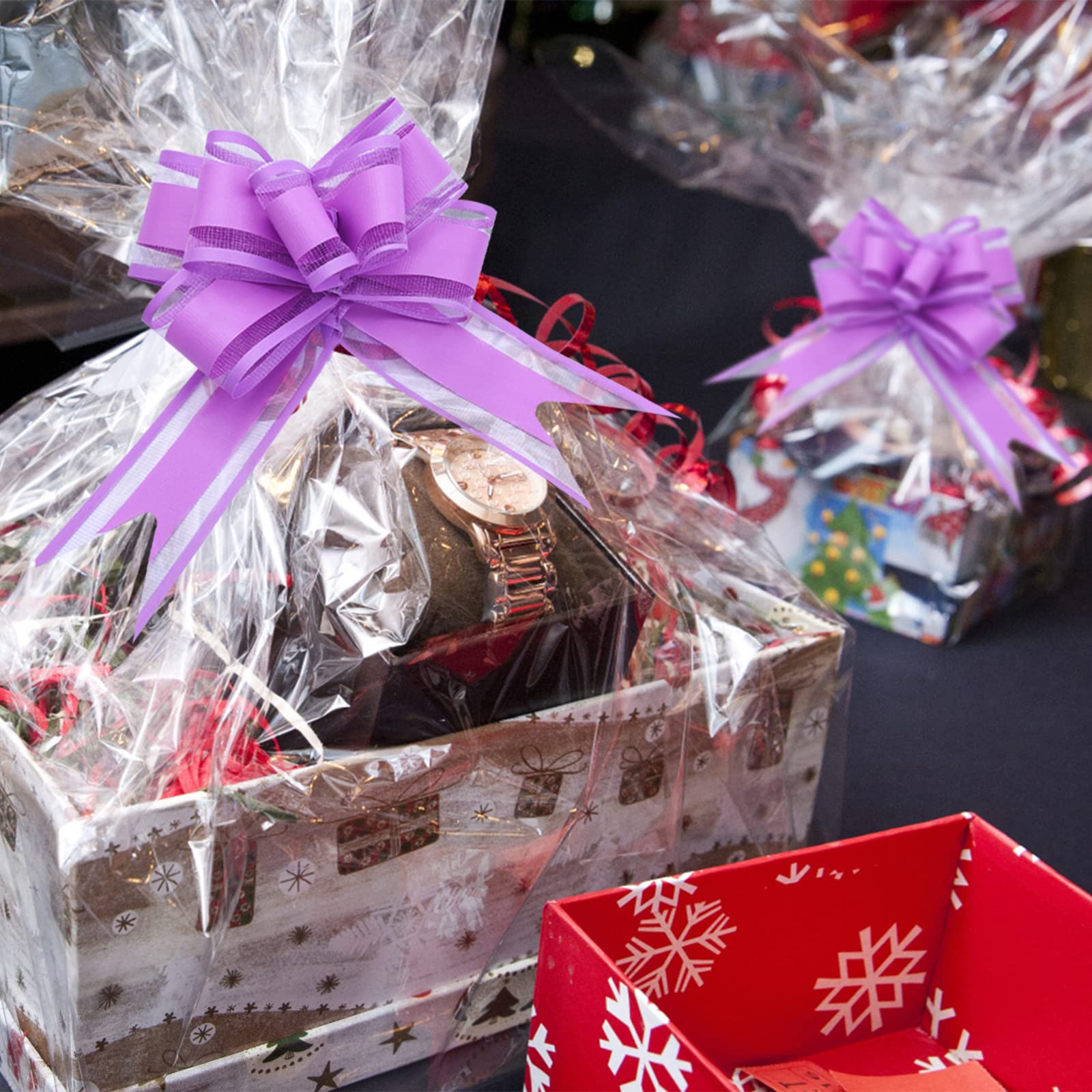 Strikken voor manden, 30 stuks, grote rode strikken voor geschenkverpakking, grote strik voor huidige strikken, trekstrikken voor geschenkmanden, inpakken, bruiloftsgeschenk decoratie (paars