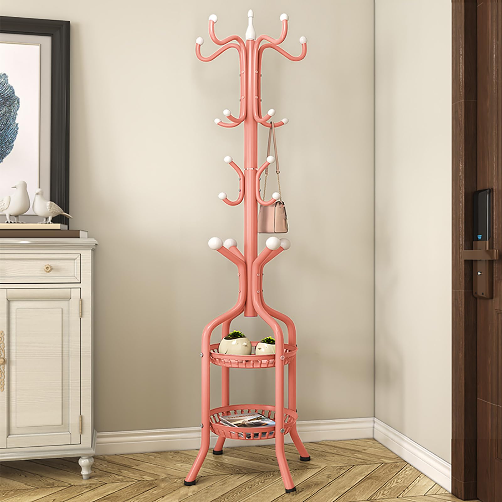 FGXHHS Freestanding Coat Rack with 2-Tier Shelves, Space-Saving Garment Organizer for Entryway and Bedroom