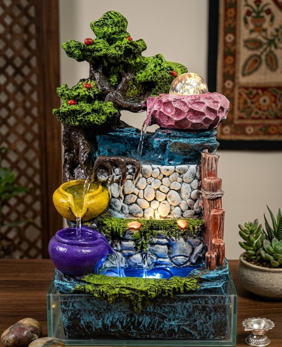 置物 Valley Waterfall Ani Divine Mountain Stones Forest Water Fountain LED | Crystal