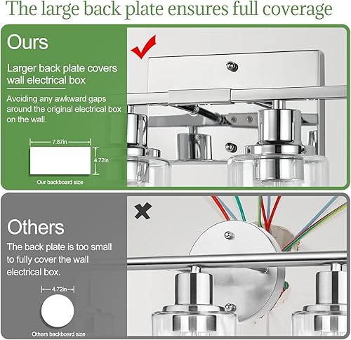 Miniatura 59 de Lámparas de baño de 3 luces, luces de tocador de latón para baño con pantallas de vidrio transparente, modernos apliques de pared de baño