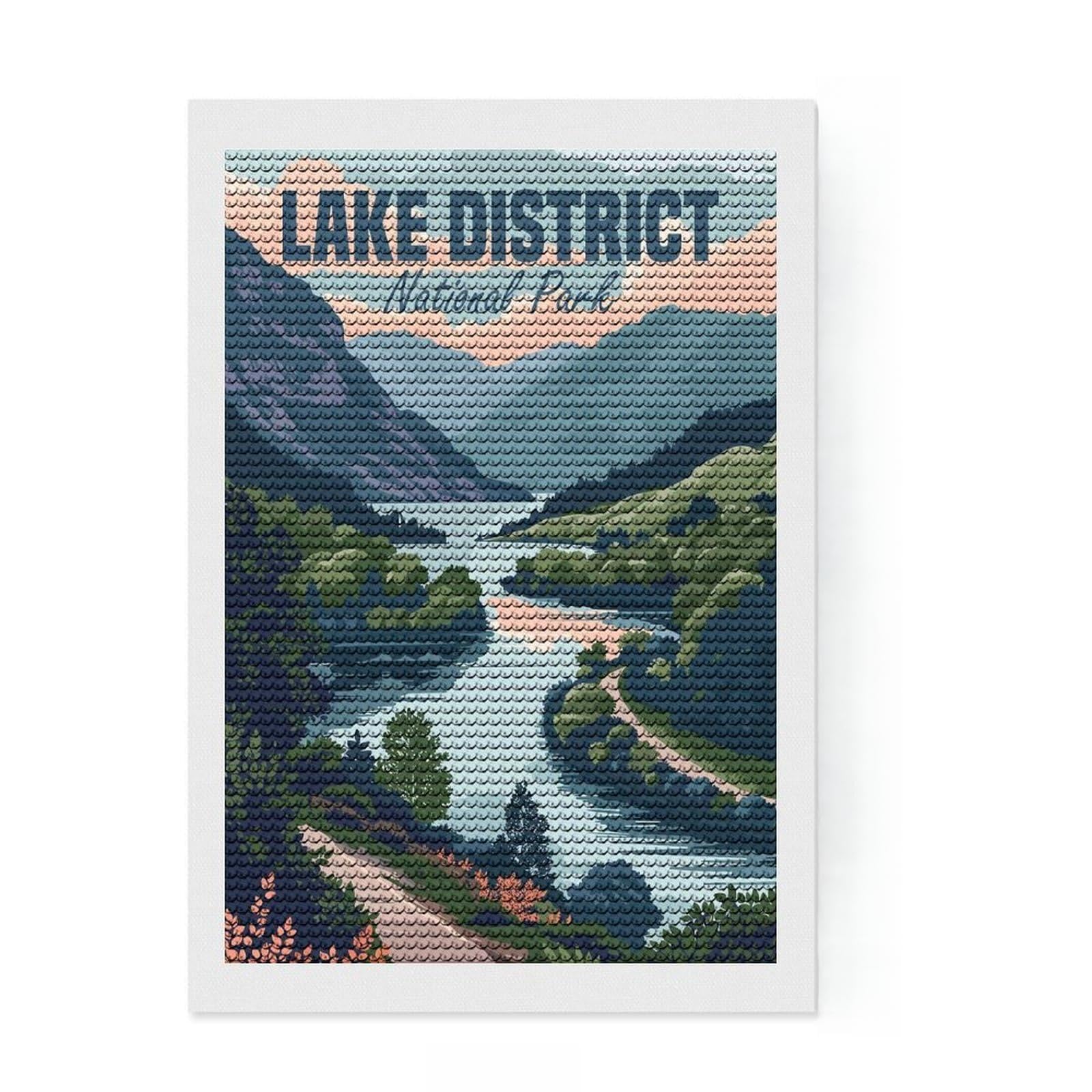 Junmoney Lake District Diamond Art Kit 8"x12", for Craft Lovers, Sparkling Round Gems, Gift Idea, Living Room Decor, Decorate Your Room