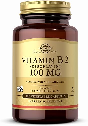 Miniatura 1 de Solgar Vitamina B2 (riboflavina) 100 mg, 100 cápsulas vegetales - Metabolismo energético, sistema nervioso saludable - Sin OMG, vegano, sin gluten,