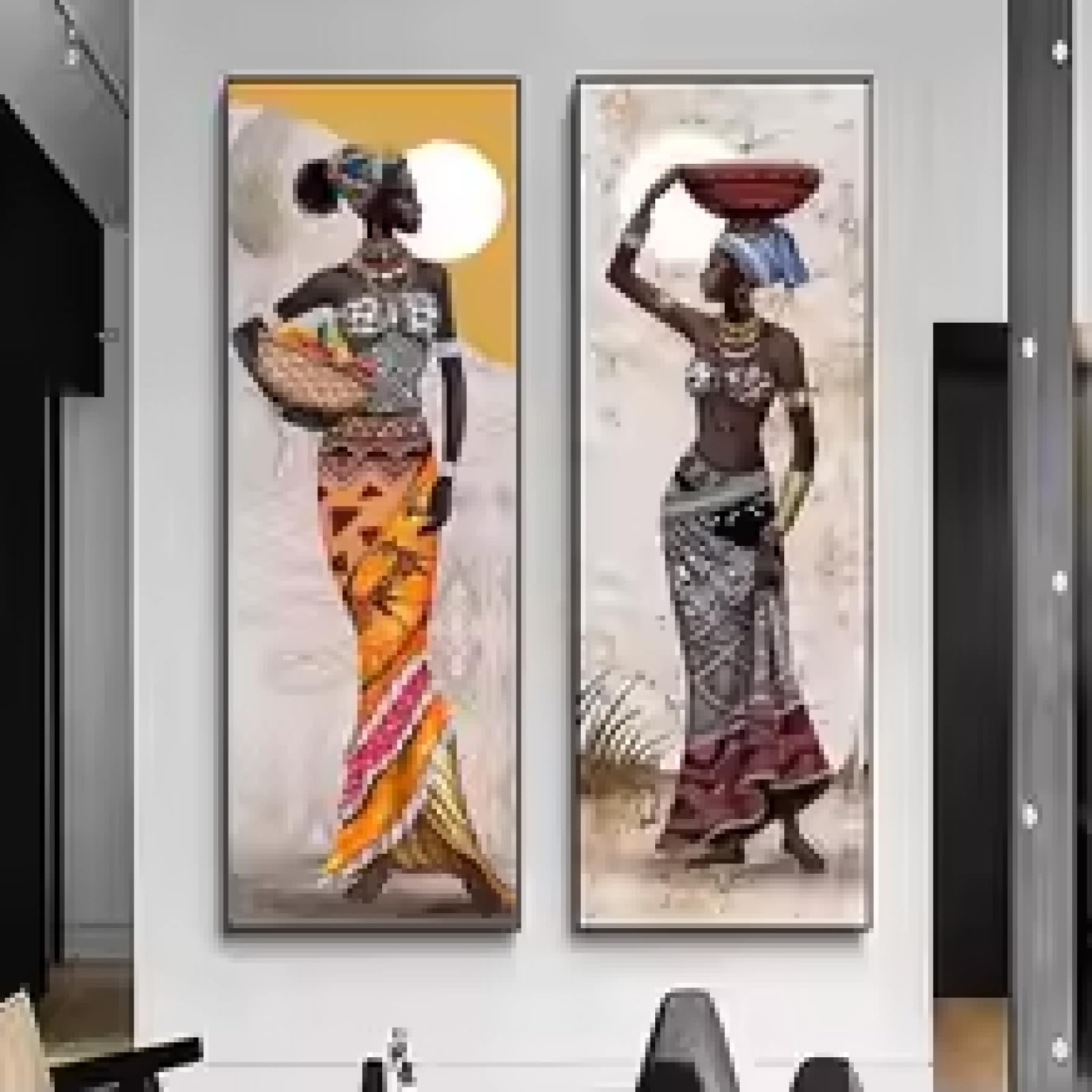 HIPWST Large Size Portrait African Women Printed Canvas Posters Prints Wall Art Living Room Home Decor Hanging Paintings 20x60cmx2 Frameless