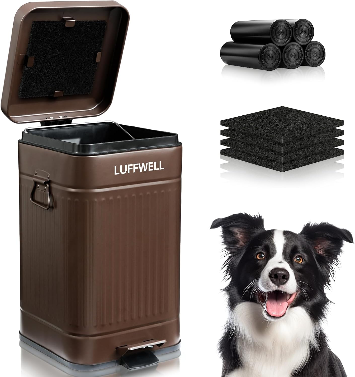 12L/3.2 Gal Metal Dog Poop Trash Can Outside, Outdoor Dog Poop Trash Can, Dog Waste Trash Can for Indoor Outdoor Bathroom Office, Soft Close, Black
