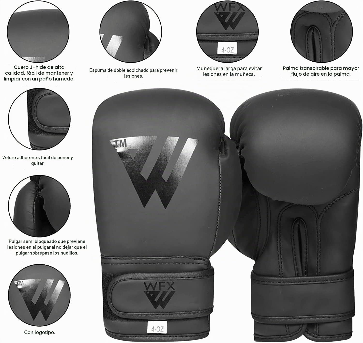 WFX Guantes de boxeo para niños 56.7g 113.4g 170.1g entrenamiento artes marciales mixtas saco boxeo kickboxing Muay Thai negro