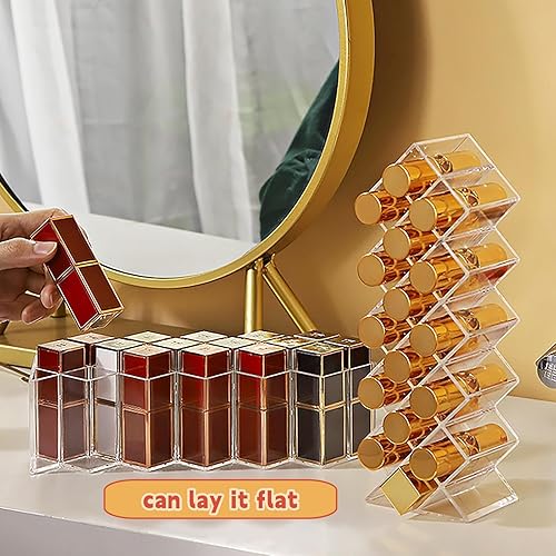 Miniatura 4 de Cedilis Paquete de 4 organizadores acrílicos para lápiz labial, organizador de almacenamiento de brillo de labios transparente con 64 ranuras,