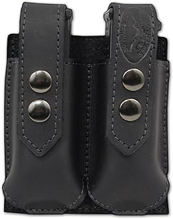 Barsony Black Leather Double Magazine Pouch for Full Size 9mm 40 45