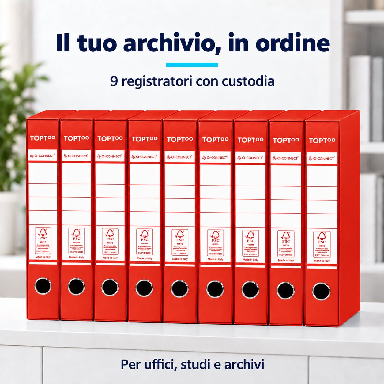 Registratori Commerciali con Custodia Confezione da 9 Pezzi Dorso 5 cm 28,5 x 32 cm Rosso FSC 0201042/QM.RO