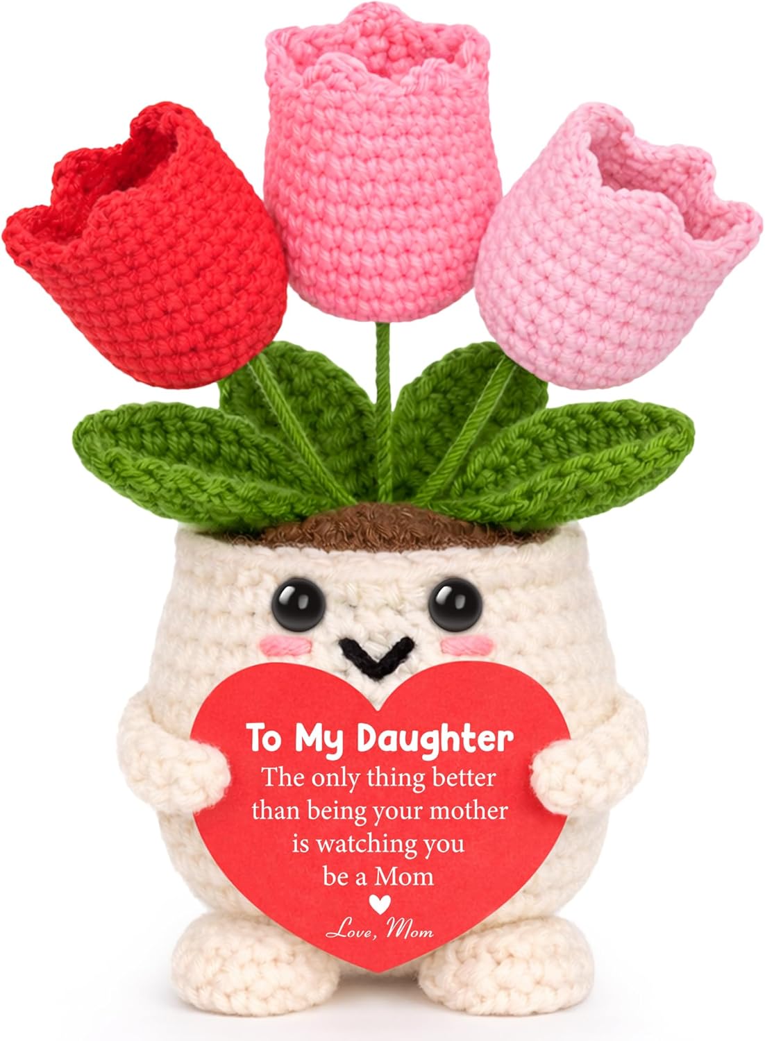 BdayPtion Mothers Day Daughter Gifts from Mom, Daughter Mothers Day Plants Gifts, Birthday Daughters Pregnancy Gift for Expecting New Mom, Daughters Present Handmade Crochet Tulip Keepsake