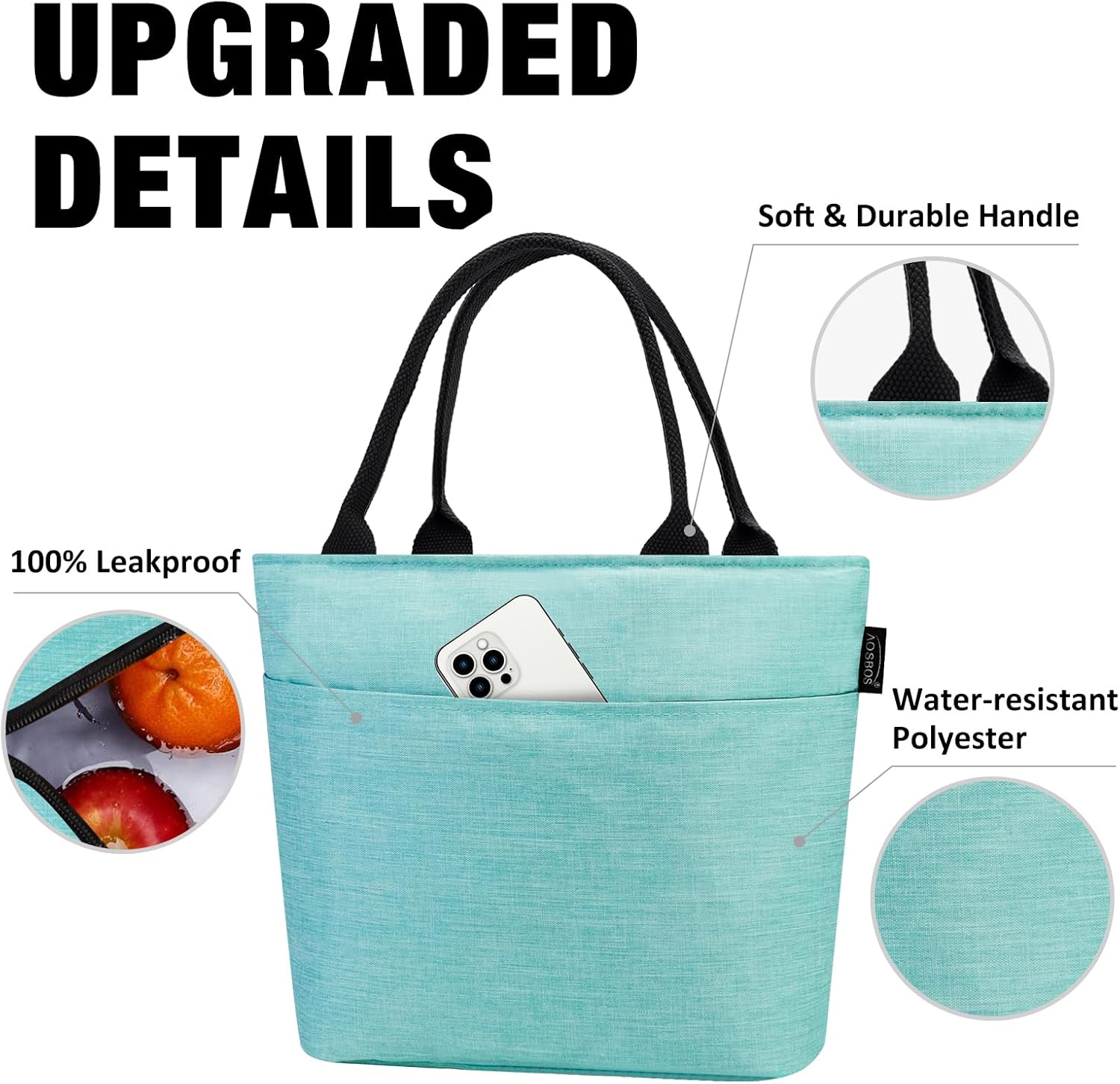 Aosbos Lunch Tote Bag, Insulated Lunch Box for Women, Leakproof Lunch Cooler Purse for Work, Green - Image 6