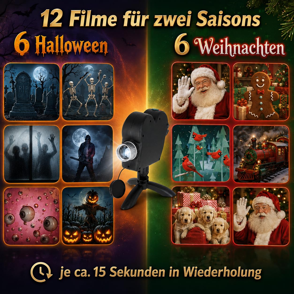 MIJOMA Projecteur de fenêtre avec 12 films pour Halloween et Noël