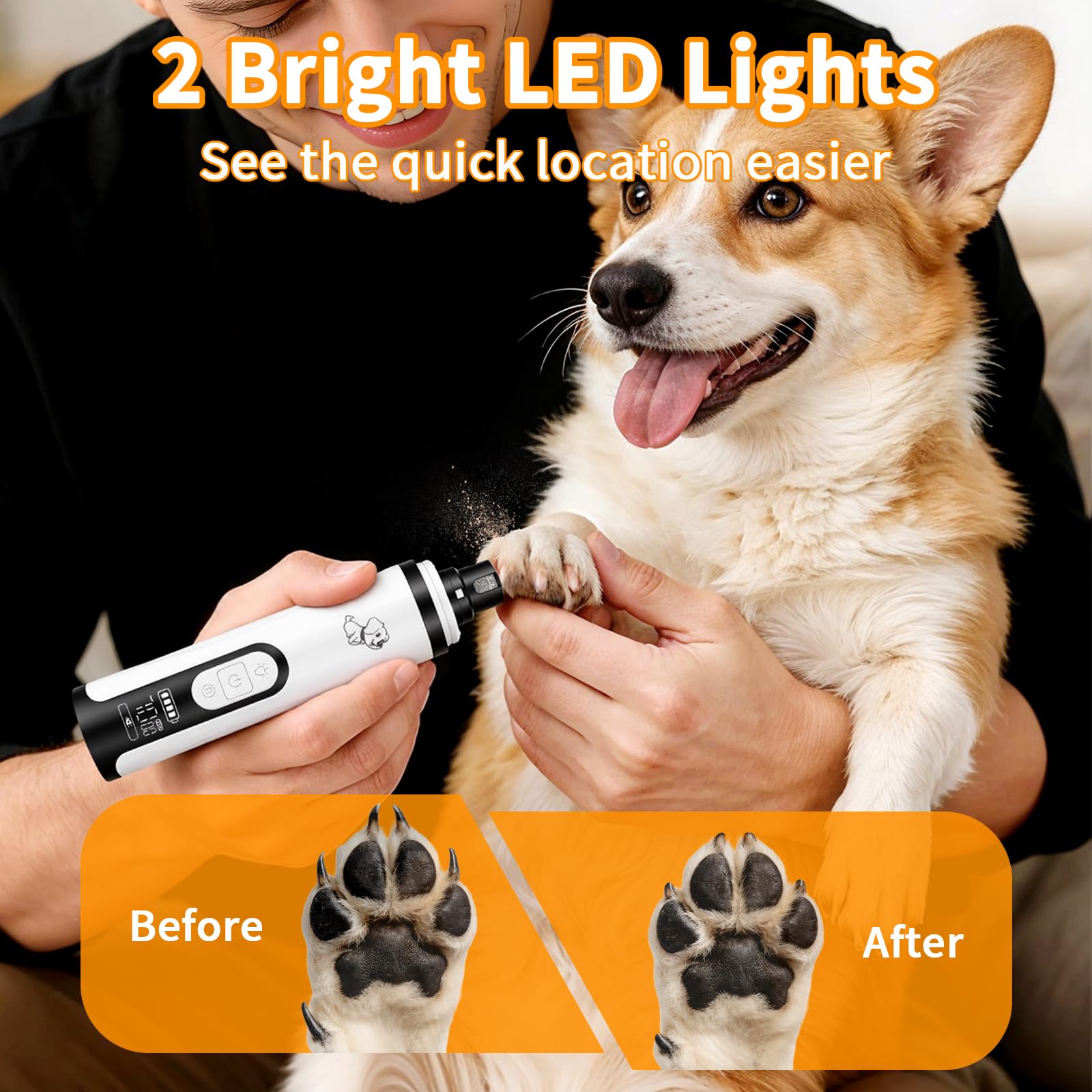 Upgraded Dog Nail Grinder Quiet 3 Adjustable Speed Cordless Silent Nail Grinder Pet Nail Trimmer with LED Light Pet Silent Painless Paw Grooming Supplies for Small/Medium/Large Dogs & Cats - image 2