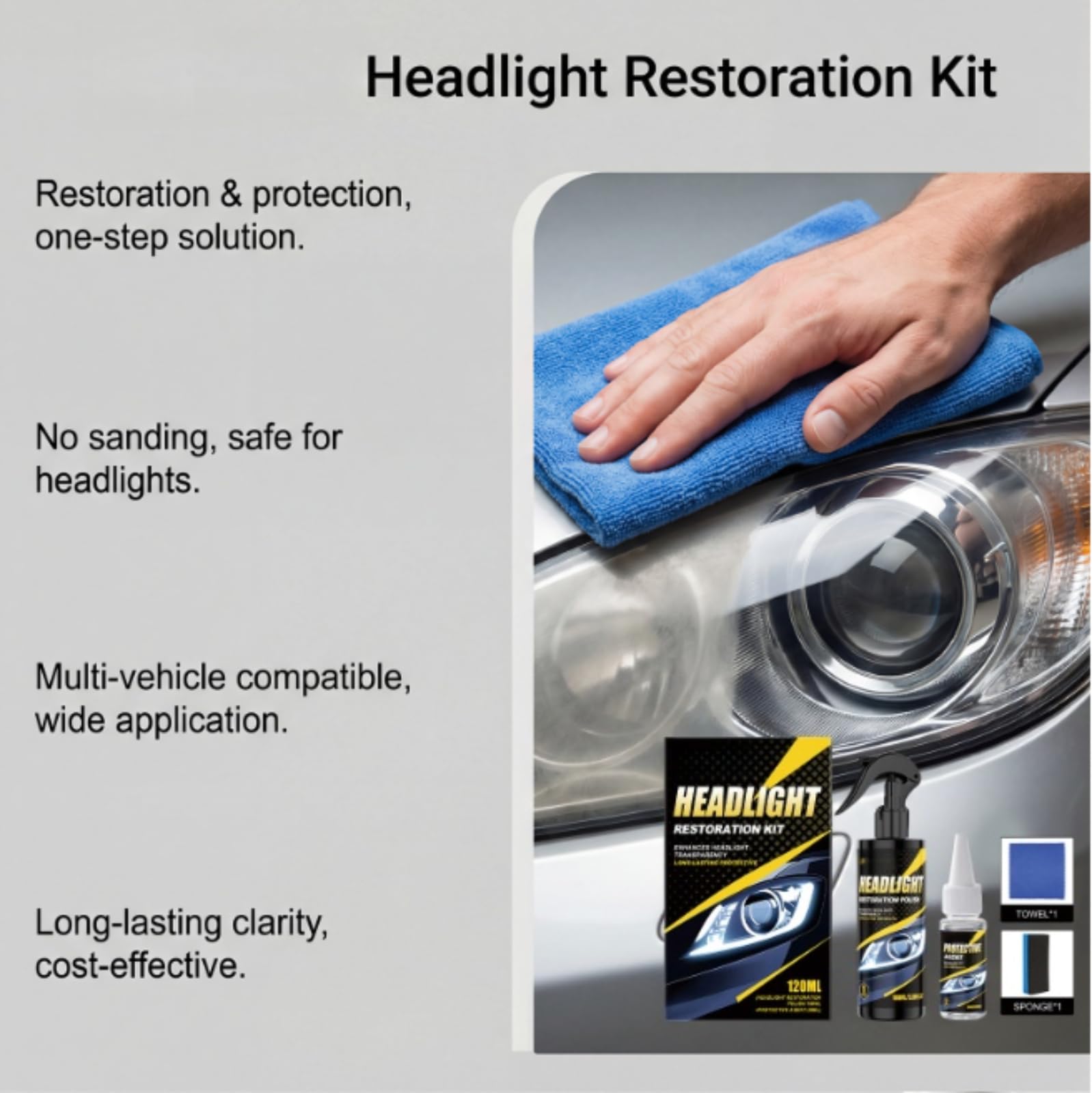 Générique Headlight Restoration Kit Spray,Car Headlight Renovator-5 Sets