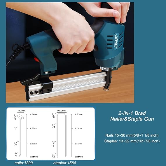 2 in 1 Nail Gun & Staple Gun,Staple Gun Heavy Duty for Wood,Electric Nail Gun-JOVANT,Ideal for Interior Decoration,Installstion Bulletin Board and Wooden Case Template Making,Green