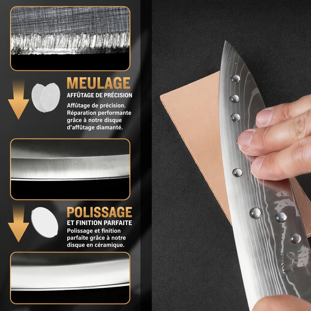 Aiguiseur Couteau Roulants de Couteau Cuisine, Aiguiseur de Couteaux Professionnel Avec 5 Disques à Meuler, Affuteur de Couteaux à Rouleau pour Angle de 15 et 20, Pierre à Aiguiser (Noir)