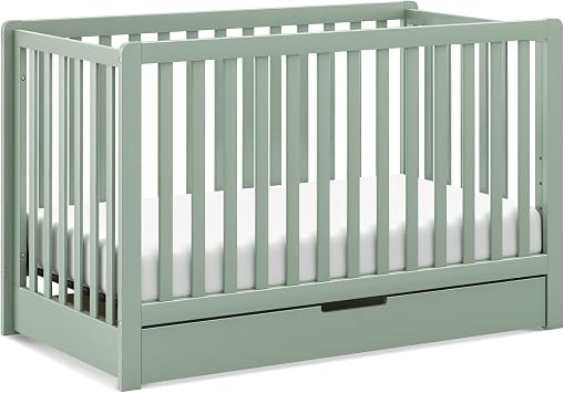 Carters by Davinci Colby 4-in-1 Convertible Crib w/Drawer, Light Sage | GREENGUARD Certified Baby Crib w/ Trundle Storage Drawer - Converts to Toddler Bed, Daybed, Full-Size Bed - Easy Assembly