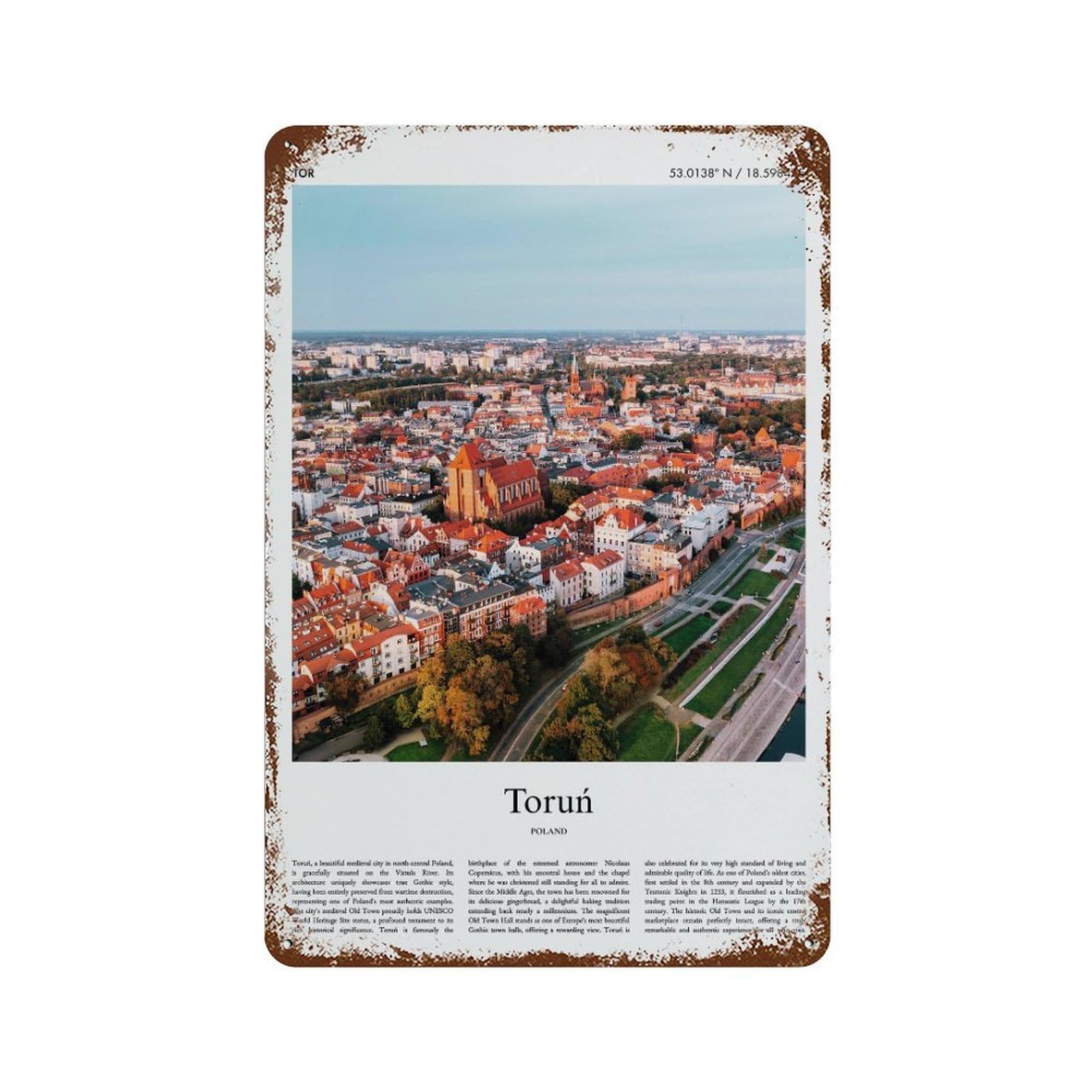 xiaoxiaoshen Toruń Poland City Scenery Wall Decor Art Metal Tin Poster Modern Home Decor Art Home Bar Shop Decorations Vintage Sign 30x20cm