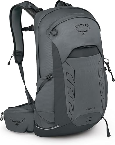 Osprey Talon 22L Mochila de senderismo ligera para hombre, mochila pequeña para viajes y campamento, gris fantasmacarbón oscuro
